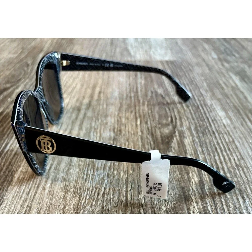 Burberry 4345 Ruth Black Plastic Frame Gray Tinted Lenses Sunglasses NWT $281